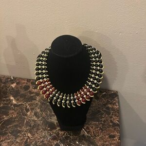 Navy Blue & Black Collar Necklace Beaded Egyptian Style